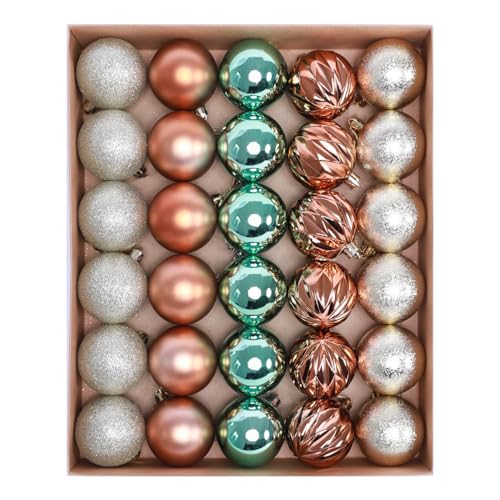 Green Copper Gold Christmas Tree Ornaments Set - 30 Mini 2.36 Inch Holiday Decor