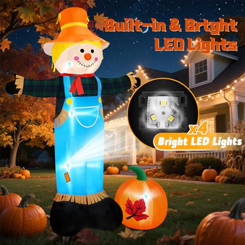 8FT Fall Inflatable Scarecrow with Pumpkin & LED Lights - Outdoor Yard Decoration - Variation: 8FT-Scarecrow Inflatable