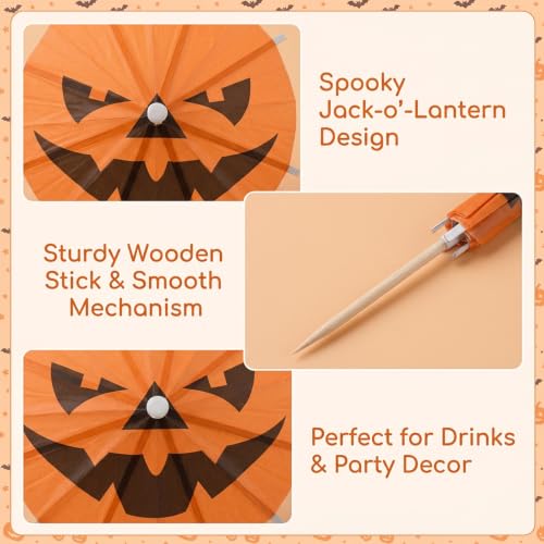 50 Pack Halloween Cocktail Picks with Pumpkin Design - Summerween Party Decor