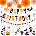 Halloween Birthday Banner Decorations Set - Black & Orange Party Decor