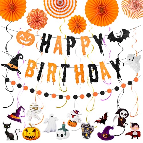Halloween Birthday Banner Decorations Set - Black & Orange Party Decor