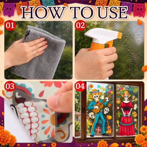 Day of the Dead Window Clings - Extra Large Mexican Decor Set, 2 Sheets