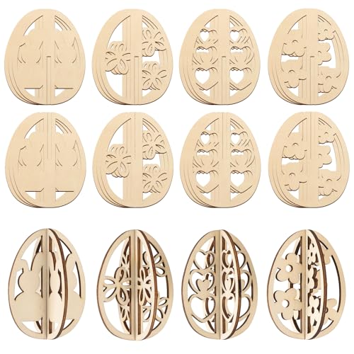 DIY 3D Easter Eggs Wood Craft Set - Paintable Wooden Egg Decorations, Variation of Easter Eggs