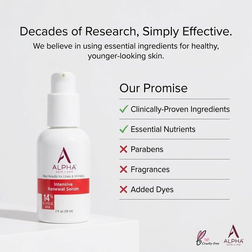 Alpha Skin Care Renewal Serum, 14% Glycolic AHA, Anti-Aging Formula, Reduces Lines & Wrinkles, Alpha Hydroxy Acid Exfoliates & Evens Skin Tones, Rejuvenates & Hydrates, 2 Oz