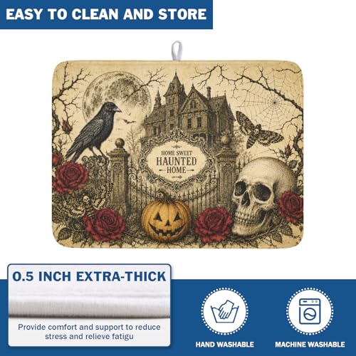 Ghost Skull Halloween Dish Drying Mat - 18x24 Inch Absorbent Microfiber Kitchen Mat