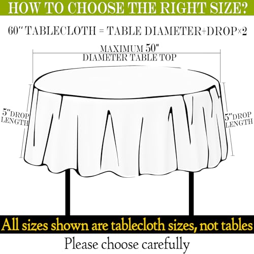 60 Inch Round Tablecloth for 36-48 Inch Tables - Black Polyester Spillproof