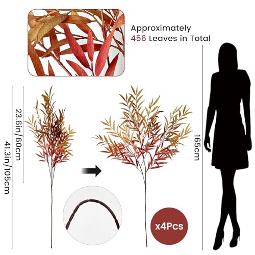 Artificial Fall Leaves Stems Set – 4 Bundles, Lush Autumn Foliage for Decor