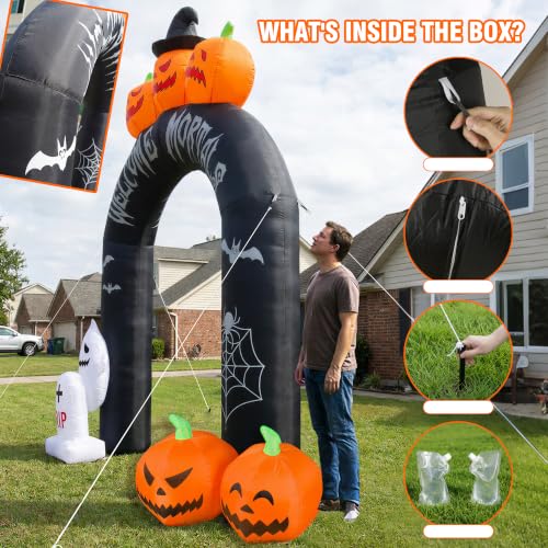 Halloween Inflatable Pumpkin Ghost Archway with LED Lights - 7.9 Ft Weatherproof Yard Decor - Pumpkin Arch Variation