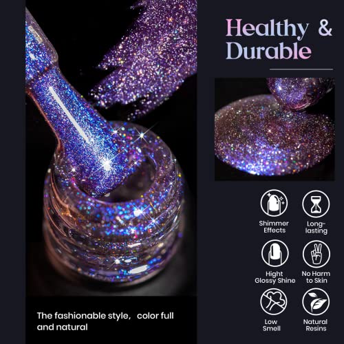 Reflective Magnetic Cat Eye Gel Nail Polish Set with 2 Magnet Sticks - 9D Chameleon Effect
