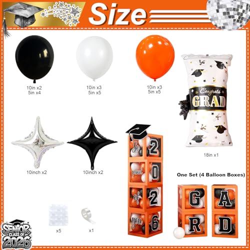 Grad Orange Graduation Decorations Balloon Kit with Balloons & Boxes - Class of 2026