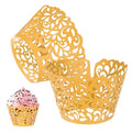 Gold Tone 50-Pack Pearlescent Cupcake Wrappers with Lace Design for Weddings & Parties