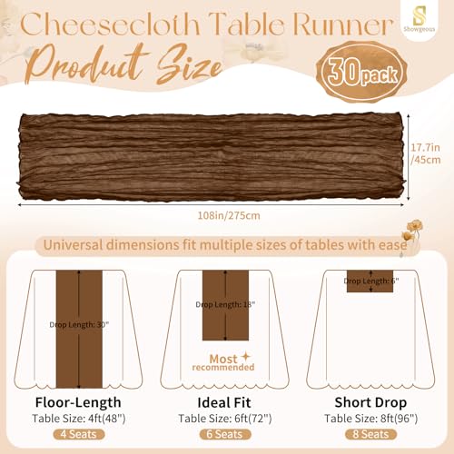 Brown Cheesecloth Table Runner 17x108 Inches - 30 Pack, Boho Home Decor Variation of Brown / 30 Pack