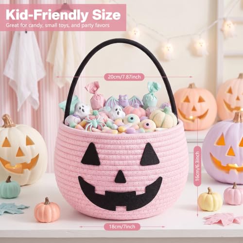 Pink Halloween Pumpkin Trick or Treat Basket for Kids - Festive & Durable