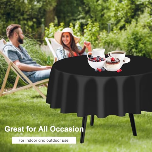 Disposable Black Round Plastic Tablecloth - 2 Pack, 84 Inch for Events & Parties - Variation of A1 Black / 2 Pack