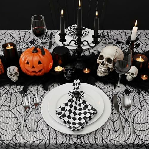 Halloween Tablecloth 60x84 Inch Black Lace Spider Web Decor - Variation of THIS listing
