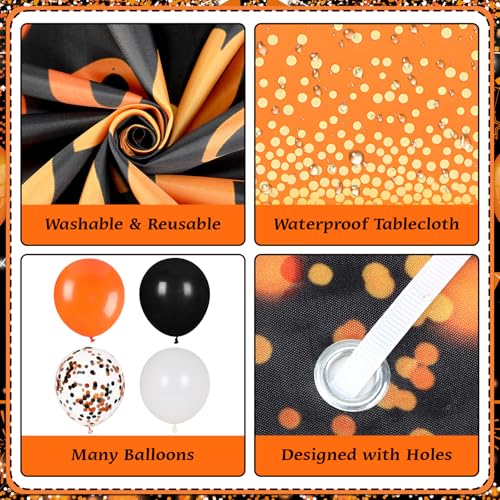 Orange & Black Birthday Decorations Set - Banner Balloons Tablecloth Pompoms - Variation: Orange Black