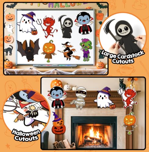 Halloween Cardboard Cutouts Set - Large Spooky Character Decorations, 12 Pcs