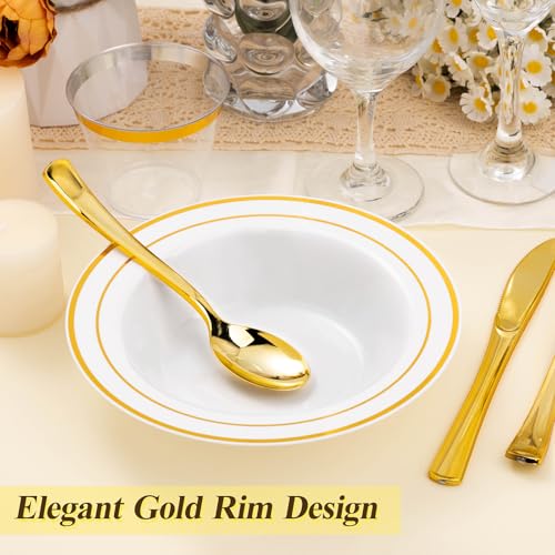 Disposable Soup Bowls with Gold Rim - 200 Pack, Heavy Duty, 12oz
