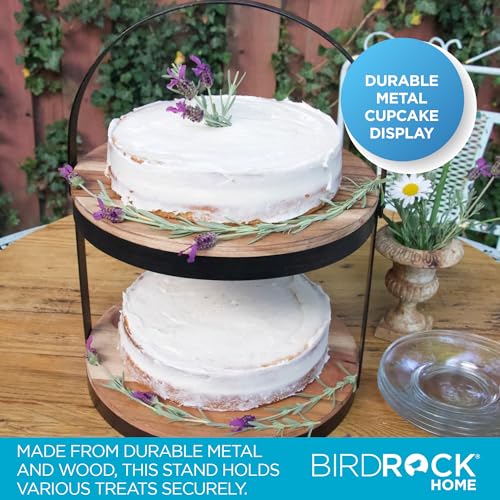 Rustic 2-Tier Cake Stand with Handle - Farmhouse Wood & Iron Dessert Display