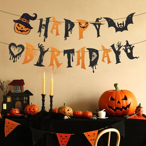 Halloween Party Banner Decorations Glitter Spooky Pumpkin Bat Ghost Garland