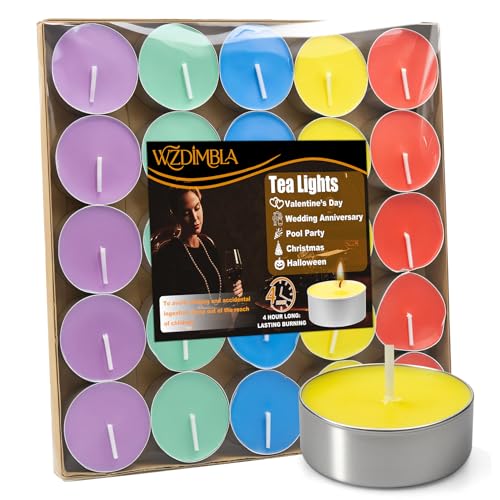 Multicolor Tealight Candles 25 Pack - Smokeless 4-Hour Burn, DIY Decor