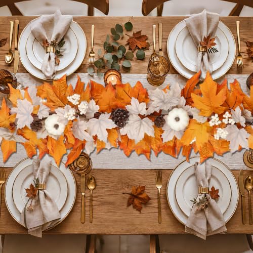 Fall Decor 6FT Lighted Autumn Garland with Timer & Pumpkins - Set A