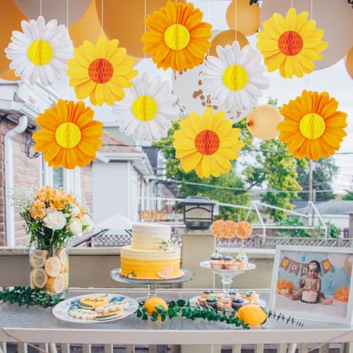 Spring Party Decorations Flower Pack of 9 - Yellow Orange White Daisy Bloom