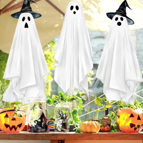 Halloween Ghost Window Clings - Extra Large 35.4 x 13.8 Inch Decals - Pack of 4 - Ghost, Witch Hat & Pumpkin Design - Reusable PVC for Home & Party Decor - Variation: Halloween