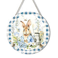 Easter Wreath Funny Rabbit Porch Wreaths - Blue White Grid Design 12 Inch - Easter Style 36