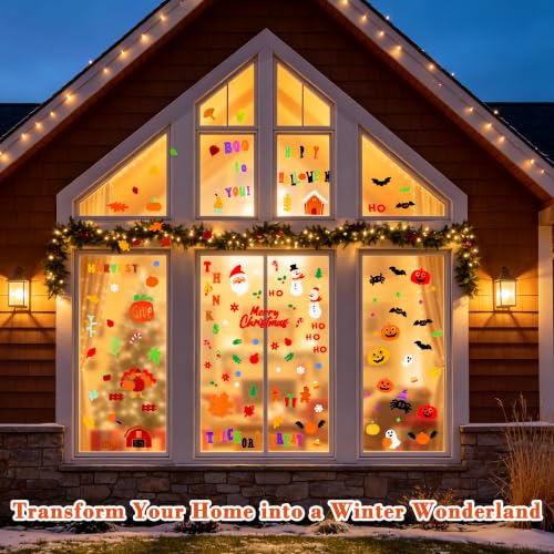 12 Sheets Gel Window Clings Assorted Holiday Decorations for Windows
