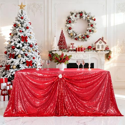 PartyDelight Dark Red Sequin Tablecloth 90x132 Inch Rectangular - Festive Event Decor