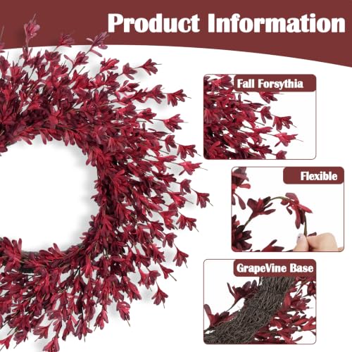 26-Inch Fall Wreath for Front Door - Burgundy Autumn Decoration - Variation of 26in Burgundy