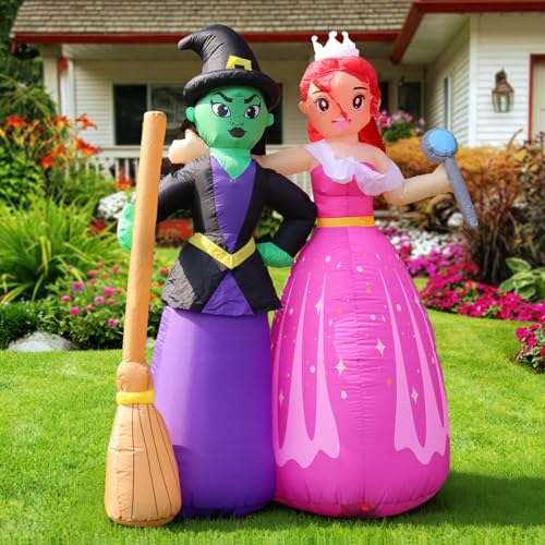 6FT Inflatable Witch Sisters Halloween Yard Decorations with Built-in LEDs, Outdoor & Indoor Spooky Decor