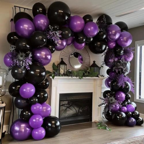 Black and Purple Balloon Garland Kit for Halloween, Vampire, Gothic Parties - Dark Purple & Black