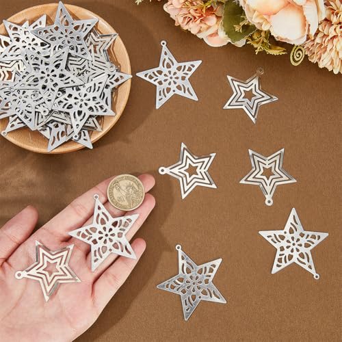 Galvanized Silver Metal Stars for Christmas & Holiday Decor - Style 5 - 40PCS