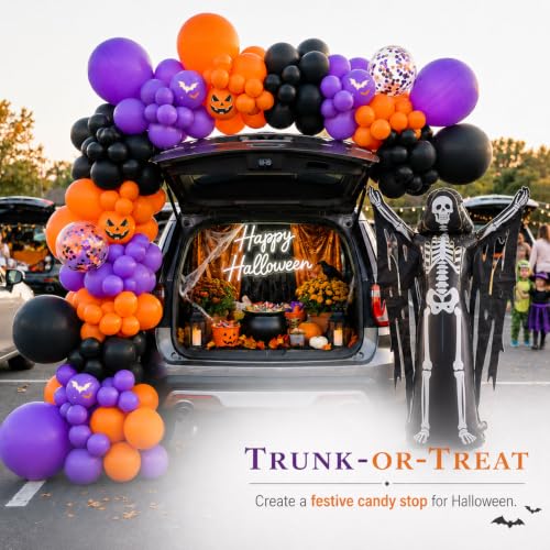 Halloween Balloon Arch Kit with Skeleton Foil Balloon - Orange, Black, Purple - 119 Pcs