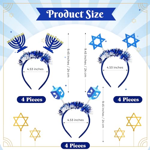 12 Pcs Hanukkah Headband Boppers - Star, Dreidel & Menorah Festive Accessories