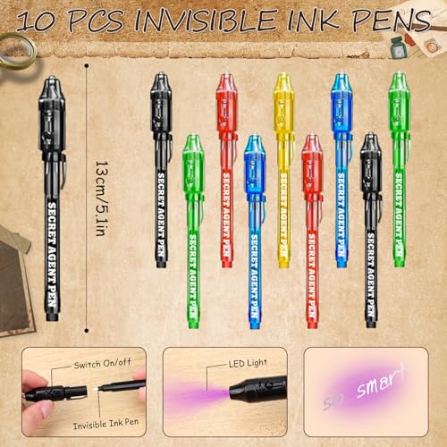 Black Spy Detective Party Favors Kit for Kids - 132 Pieces with Sunglasses and Invisible Ink Pen