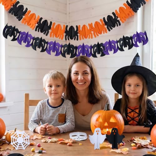 Halloween Paper Garland Set - 6 Pieces, 60 ft Black, Orange & White Decorations