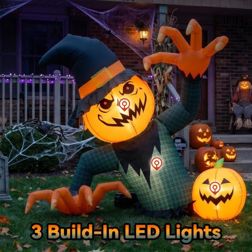 Halloween Inflatable Giant Pumpkin Ghost Decoration - 5FT Outdoor Yard Decor with LED Lights - Variation: Pumpkin Ghost