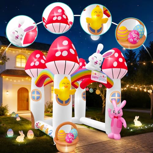10FT Easter Bunny Inflatable Archway with Lights for Outdoor Decor
