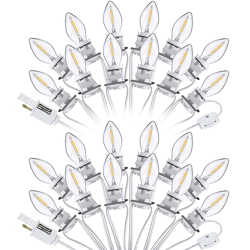 2 Pack C7 LED Light Bulb String with Clips & Double Fuses for Holiday Village & Crafts - Variation of 24