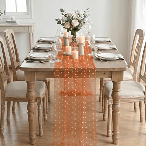 Caramel Gauze Flocking Table Runner 28 x 120 Inches for Fall Weddings & Events