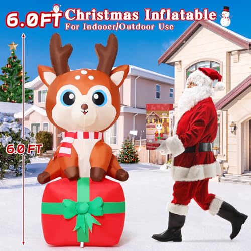 6FT Christmas Inflatable Deer with Built-in LEDs Outdoor Yard Decor