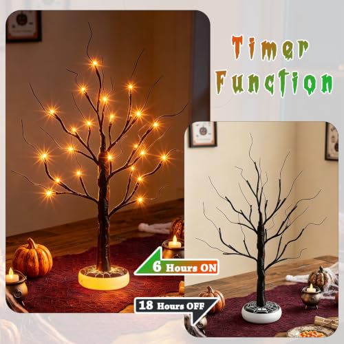 Green & Orange Halloween Spooky Tree Lighted Decor with 3D Spider Base