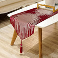 Red Faux Silk Table Runner 13x120 Inches with Tassels - Modern Geometric Design