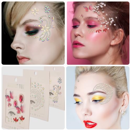 Self-Adhesive Face Gems & Chunky Body Glitter Set for Festival Makeup