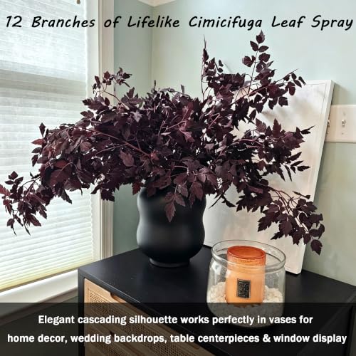 12PC Fall Artificial Plum Cimicifuga Leaves for Vase Decor - Autumn Home Accent