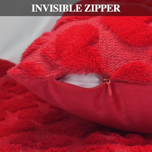 Valentine's Pillow Covers Set of 2 - 18x18 Inch Red Heart Plush Decor for Sofa Couch Bed