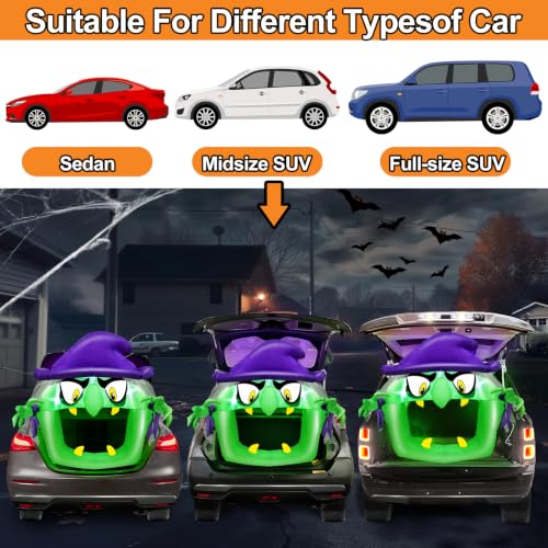 Inflatable Halloween Car Decoration Kit with Witch & LED Lights - 4ft